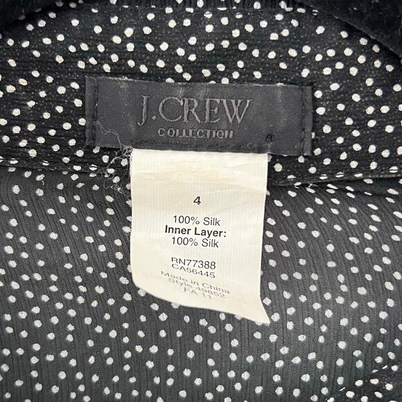 J.Crew Collection 100% Silk Bow Tie Blouse Black White Dot Women’s Size 4 Twee - Picture 3 of 6